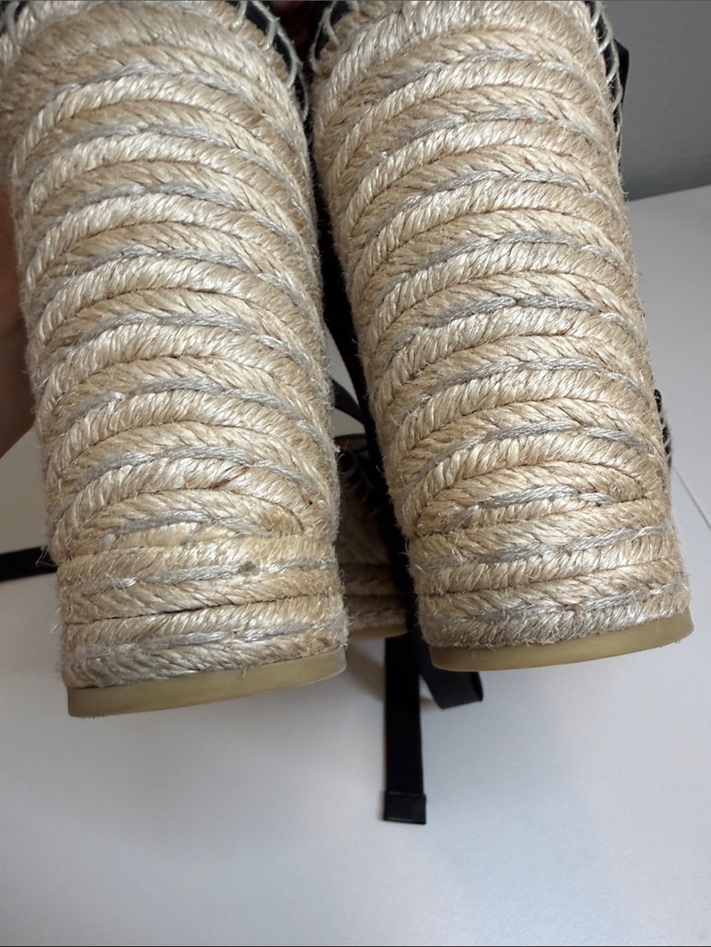 Gucci Black Leather GG Espadrille Wedges with Ribbon Ties - Picture 11 of 14